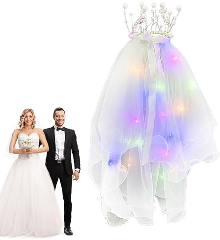 Teksome Brautschleier - Hochzeitsschleier für Bräute Weiß | LED-Schleier-Brautschleifen-Clip, Perlen-Hochzeits-Haarte, leuchtende weiße Tüll-Schleife mit Clip, Junggesellinnenabschied, Haarschmuck