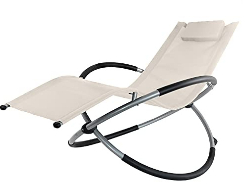 Kingpower Garten Liegestuhl Schaukelliege Campingliege Liege | Beige, Klappbar, Faltbar, Strandliege, Sonnenliege, Gartenstuhl, Klappstuhl, Relaxliege, Stahl