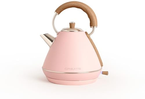 CREATE/KETTLE RETRO L/Bollitore elettrico rosa/Ebollizione rapida, capacità 1,7 l, spegnimento automatico, filtro anticalcare, autospegnimento, indicatore livello dell’acqua, Ø19 cm, 2200 W