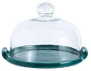 ZEELYDE Food Covers,Splatter Covers,Cake Display Container, Green Smooth Double Ear Ceramic Trays And Glass Dome Cover Cheese Dome Pizza Fresh Cover Fruit Cheese Dome