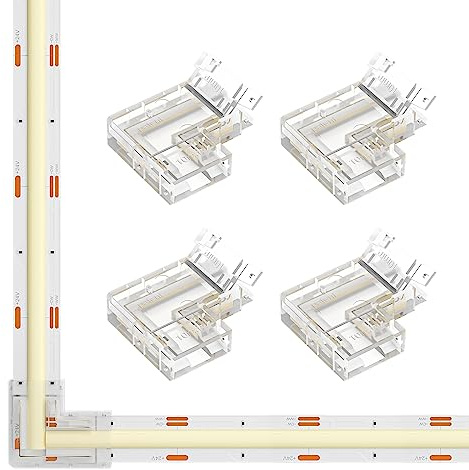 SEZO FCOB Gapless L-Shaped Verbinder Kit 4PCS L-Form Eckverbinder Transparente Unverdrahtete Connector Geeignet für 3PIN 10mm COB CCT LED Streifen Lötfreie und Terminal Extension Steckverbinder