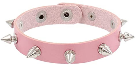 CHOUBAGUAI Punk Gothic Nieten Wickelarmband für Damen und Herren neues Geschenk Harajuku Vintage Hip Hop rosa PU Leder Armband Ring Set Schmuck - rosa kurze Niete