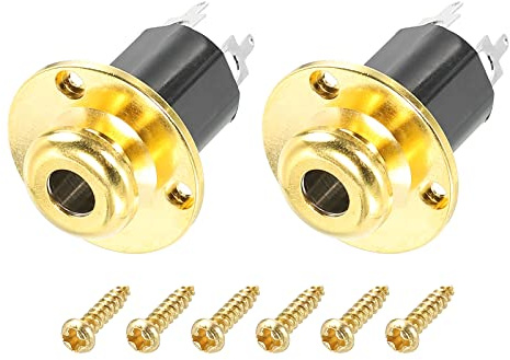 sourcing map 2Stk 6.5mm (1/4 Zoll) Akustik Gitarre Bass Mono Endpin Buchse | Ausgang Jack Riemen Knopfleiste Steckdose für Akustikgitarren und Bass Goldton
