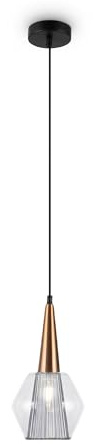 Moderna Lampada Pendente a Sospensione, in Metallo e Doppio Vetro, colore Oro, Paralume Grigio, per 1 x E14 (non incl.)