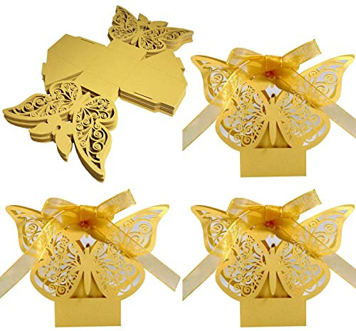 Schachtel aus Papier für Bonbons 50 Stück Bonbonschachteln für Süßigkeiten, Schachteln für Partys, Bonbonniere, Geschenkboxen mit Schleife