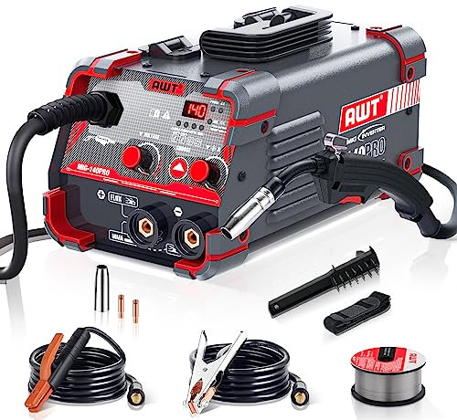 AWT 140Amp MIG Welder Flux Core MIG Welder/Stick/Lift TIG 3 in 1 Welding Machine, Welder Machine 110V with Synergy IGBT Inverter, Portable Gasless Welder Equipment
