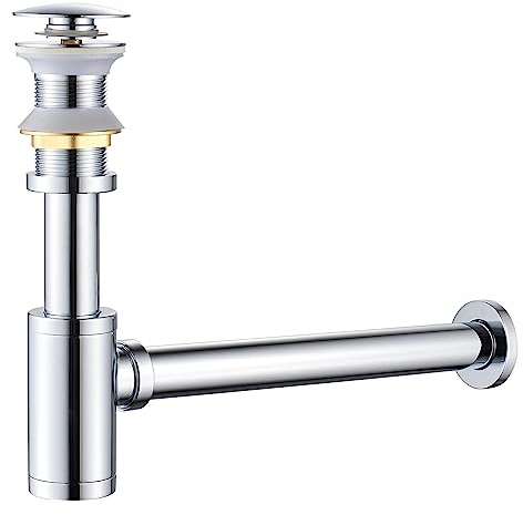 KINKIBOS Design Siphon Messing,POP UP ohne Überlauf für Waschbecken,Chrom | Höhenverstellbar, Geruchsverschluss, Syphon Sifon 1 1/4 x Ø 32 mm mit Ablaufgarnitur Set für Bad