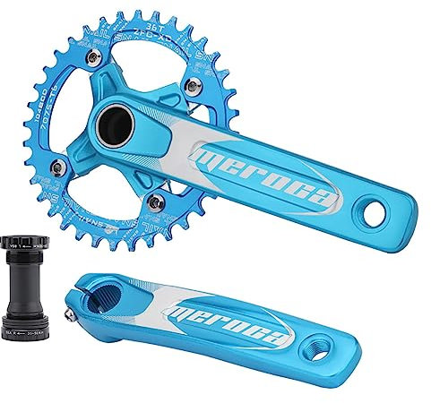 170mm Mountainbike-Kurbelgarnitur Hohl Integrierte Kurbelgarnitur 104/64BCD Aluminium Ultraleicht 32/34/36/38Zähne Positive Negative Kettenblätter Mit BB Blau Schwarz Rot 3 Farben ( Color : Blue , Siz