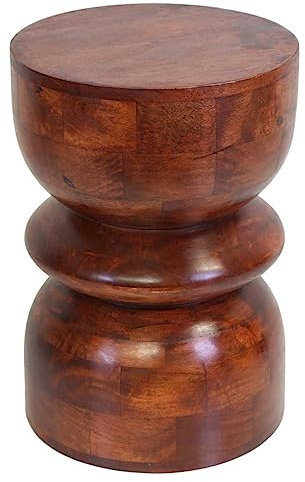 Casa Moro Orientalischer Hocker Milano Ø 35cm rund aus Massiv-Holz handgefertigt; Designer Sitzhocker Ethno Beistelltisch Boho Nachttisch Blumen-Tisch MA5046