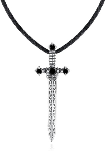 GAVU Herren-Leder-Halskette mit Schwertanhänger 50cm