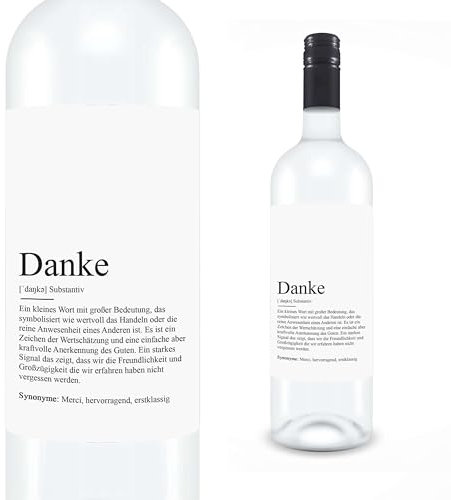 KAMEWI® Etikett DANKE Definition | Aufkleber für Weinflaschen | Geschenk Herzensmensch Kleinigkeit Weinpräsent Bedanken