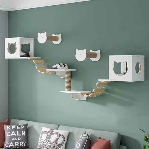 Kletterwand Katzen Holz, Katzen Wand Klettern-Set, Bestehend aus Katzenhaus, Katzenleiter, Katzenkratzbaum, Katzenbrücke, Einfache Wartung und Installation (Size : Style 2)