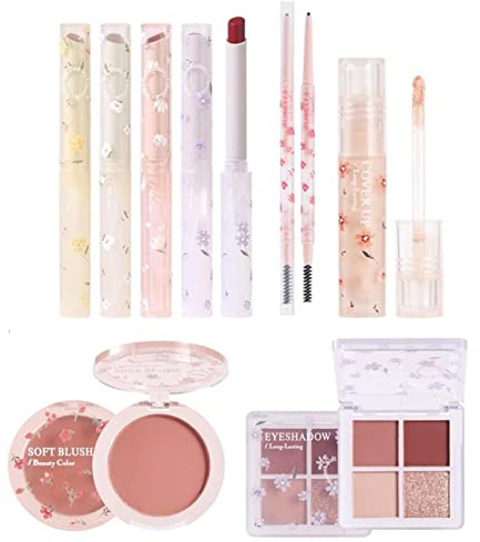 Juego completo de maquillaje con lápiz labial, juego de maquillaje para mujeres, juego de maquillaje coreano, incluye pintalabios, colorete, paleta de sombras de ojos, lápiz de cejas y lápiz corrector