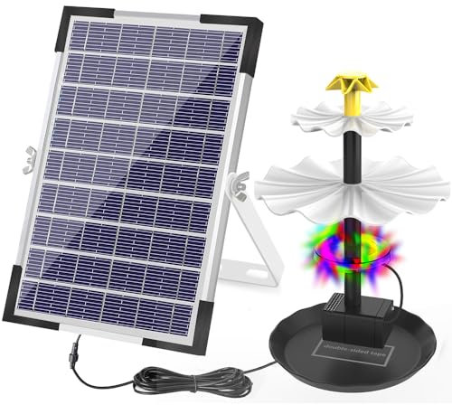 Irishom 6 W Solar-Springbrunnenpumpe für Vogelbad mit 12 LED-Leuchten, 9 Düsen, integrierter 1500 mAh-Akku, solarbetriebene Springbrunnenpumpe für Gartenteich, Pool, Aquarium, Aquarium