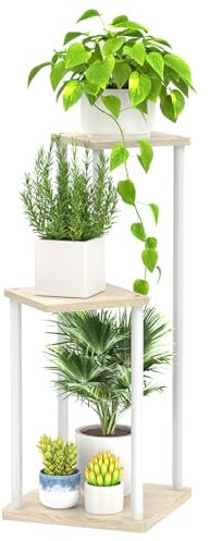 LyTaispuly 3 Tier Plant Stand Indoor, Metal Wood Tiered Corner Plant Stands Tall Holder, Tall Flower Shelf Display Rack for Outdoor Living Room Bedroom Balcony Garden Patio, White