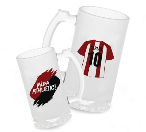 Jarra Cerveza Personalizada Fútbol Bilbao | Regalo Original para Aficionados del Fútbol | Regalo Camisetas Equipos Futbol | Diseño Único y Duradero (Bilbao)