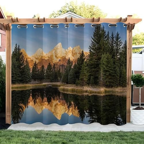 SYHIEGO Landschaft Outdoorvorhänge Wetterfest See Outdoor Vorhänge Wasserdicht Balkon Vorhang Außen 2er Set Outdoor Vorhang mit Ösen Outdoor Gardinen für Pavillon Terrasse, 213x213cm