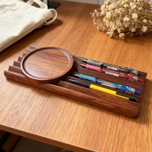 JUTSTJUKO Stifthalter, Wellen-Stiftablage, Holz-Schreibtisch-Organizer, Stifthalter, Füllfederhalter-Tablett, Bleistift-Organizer, Stift-Organizer für den Schreibtisch (Walnuss)