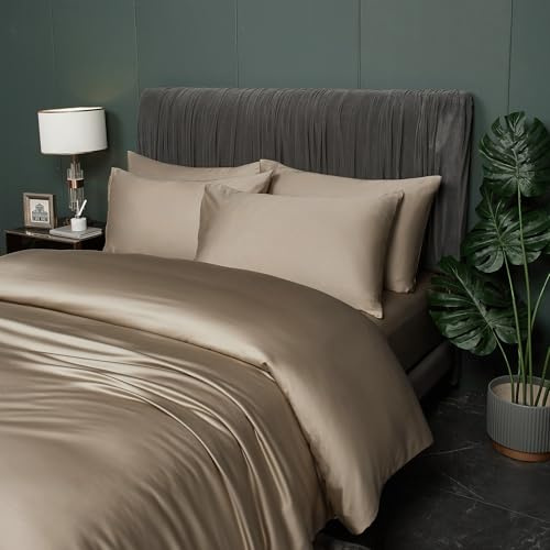DXHOME Bambu sängkläder bruna 135x200 cm släta lyxiga sommarsängkläder brungrå kaki andas kylning bambufiber påslakan med dragkedja och 1 örngott