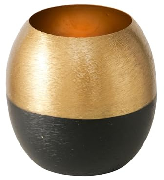 Boltze Teelichthalter Anelo (Leuchter in Schwarz & Gold, Lackierter Eisen, Rund, 9 x 9 x 9,5 cm Kerzenhalter) 2051985