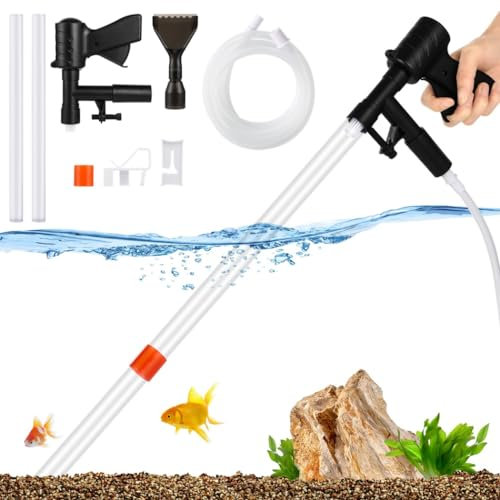 All-in-One-Siphon-Siphon-Staubsauger-Set mit Röhren, Schlauch, Durchflussregler, Aquarium-Kiesreiniger, Algenschaber, schneller Wasserwechsel und Sandwaschset für kleine und große Aquarien