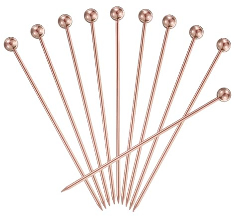 QUARKZMAN 10pz Inox Acciaio Cocktail Stuzzicadenti 4,25 Metallo Cocktail Scegli Frutta Bastoncini Riutilizzabili Lunghi Martini Scelti Cocktail Spiedini per Festa Bevande Rosa Oro Palla