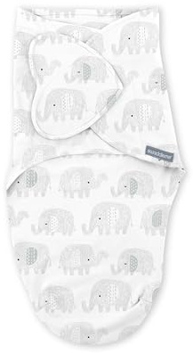 Ingenuity SwaddleMe Baby Pucksack, 100% Baumwolle, Verbessert den Schlaf & Beruhigt den Moro-Reflex, 0-3 Monate, 1,0 TOG, 1er-Pack - Kritzelelefant