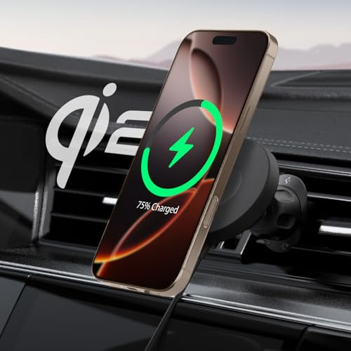 Spigen OneTap Pro 4 MagFit Qi2 15W Fast Wireless Car Mount Charger, Car Phone Holder, Designed for MagSafe, Compatible with iPhone 17, 16, 15, 14, 13, 12 Pro Max Air - Airvent