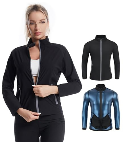 Weyot Tuta Sauna Dimagrante Donna, Fitness Sudorazione Body Shaper, Maglietta per Sudare di Sudorazione Manica Lunga con Tasche, Maglia Sauna Donna per Palestra Fitness Corsa Yoga,3XL,Black
