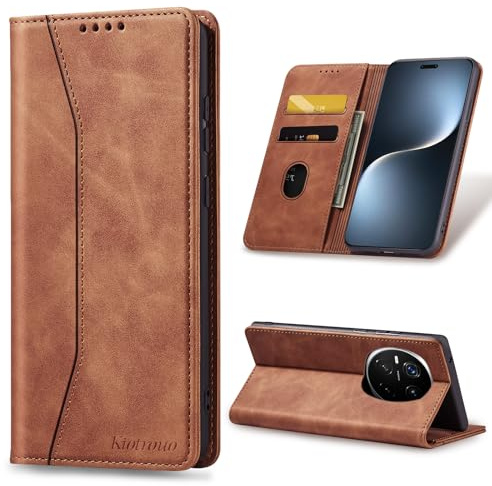 KIOTROUO Handyhülle für Honor Magic 7 Pro 5G Hülle Klappbar Premium Lederhülle Flip Case Standfunktion Magnetische Kartenfächern Schutzhülle Kartenfach Klapphülle für Honor Magic7 Pro, Braun