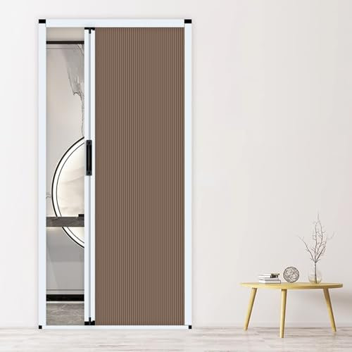 Puerta Corredera Plegable Acordeon Interior con Marco de Aluminio y Panel No Tejido, Separadora de Ambientes de Nido de Abeja, Sin Taladro, Cocina Baño Despensa Pasillo Portal(Marrón,94x203cm)