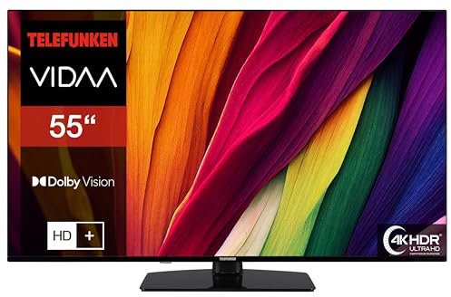 Telefunken Fernseher 55 Zoll Smart TV VIDAA XU55VP750M 4K Fernseher UHD, HDR TV mit Dolby Vision, Triple-Tuner und 6 Monate HD+ inkl., LED TV schwarz