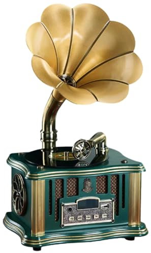 Vintage Phonograph Plattenspieler Plattenspieler mit kabellosem Bluetooth-Lautsprecher und FM-Radio für Heimdekoration, Bar, Party (Grün)
