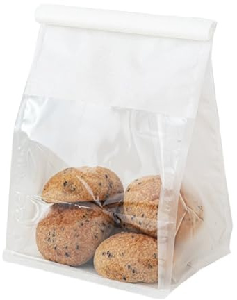 WACCOMT Pack Lot de 20 Sacs à Pain Papier Kraft, Blanc, 13x28x10cm | Fermeture à Onglet, Fenêtre Transparente, Pour Emballage et Stockage