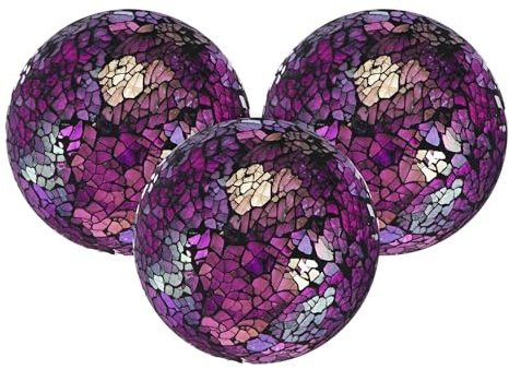 M METERXITY 3-Pack Decorative Ball for Bowls, 3 Inch Mosaic Glass Balls Decorative Glass Orbs for Home Decor/Dining Tables/Wedding Party/Coffee Table/Centerpiece Decor [Purple]