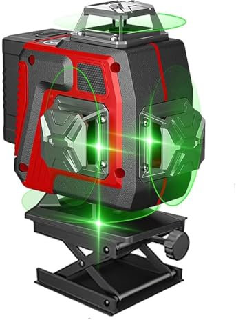4D Cross Line Laser Level, 360-Degree Self-Levelling, Green Beam with Remote Control (B)
