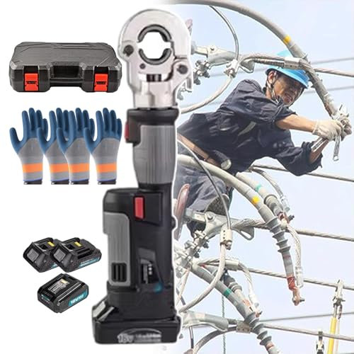 Pince à sertir hydraulique électrique avec batterie et matrices | Outil professionnel de sertissage de cosse de câble et de tuyau pour des travaux électriques et de plomberie efficaces