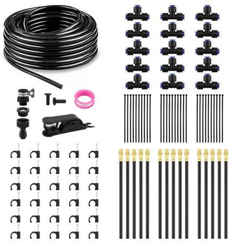 BewässerungsSystem Garten - Bewässerung Set mit 20m Bewässerungsschlauch und 20cm Verstellbare Bewässerungssprühdüse, Gartenbewässerung Tröpfchenbewässerung für Balkon Gewächshaus Pflanzen