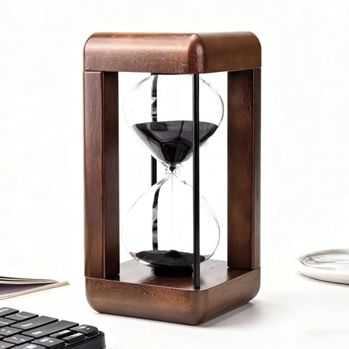 Hourglass Timer 60 Minute,Large Premium Walnut Sand Timer,Decor for Home, Desk,Office, Wedding Decor (Black)