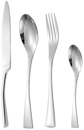 JYHUHGRG Posate da Cucina in Acciaio Inossidabile con Manico a Coda di Pesce Placcato in Titanio, Posate, Set di Posate, Coltello da Bistecca, forchetta, Cucchiaio, cucchiaino da,Silver-4pcs