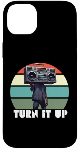 Retro 80er Jahre Boombox, Turn It Up Retro Musikliebhaber Kassette Hülle für iPhone 14 Plus