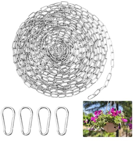 Edelstahlkette Meterware, 10m Kette Edelstahl Mit 4 Stück Karabiner Stahlkette, 1,5 mm Metall Kette Zum Aufhängen Für Hundekette Ankerkette Wäschekette Schwenkkette