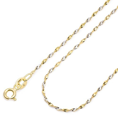 Amberta Äkta Italiensk 14K 9K Halskedja i Gult Guld för Kvinnor | Massiv Guld Choker Halsband Spegel Tvinnad Popcorn 40/45/50 cm: 9K Tvinnad kedja 45 cm