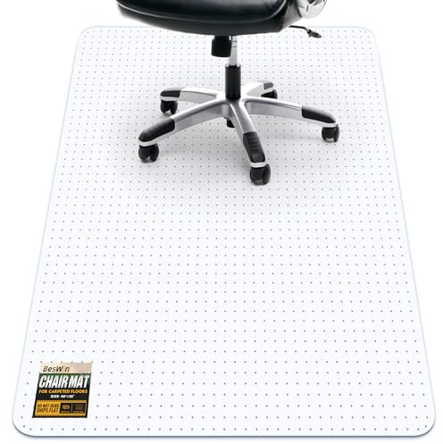 BesWin Office Chair Mat for Carpet, 91 x 122 cm Heavy Duty Non-slip Carpet Protector Chair Mat for Home Office, Transparent Chair Floor Protection Mat with Studs, Ship Flat and Easy Chair Movement