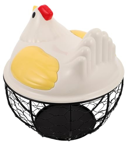 TOPPERFUN Cesta para Huevos de Alambre con Tapa Forma de Gallina Organizador de Hierro para Frutas y Verduras Almacenamiento Ventilado para Cocina para Encimeras y Armarios