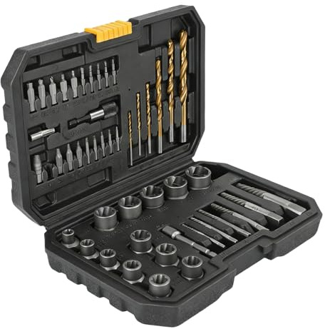 48 Stück Profi Schraubenausdreher Set, Stehbolzenausdreher Linksausdreher Set mit Spiralbohrer & Bohreradapter für Entfernen abgenutzte/beschädigte/gebrochene Bolzen/Verrostete Schrauben und Muttern