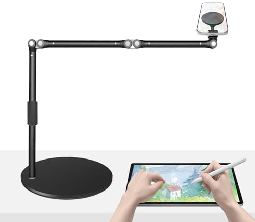 HIBORI Magnetischer Overhead Stativ Handy für Tisch, 45 cm Langer Arm Handyhalterung für iPhone, 360° Drehbar, MagSafe kompatibel, Stabile Smartphone Halterung zum Filmen, Streaming & Kochen