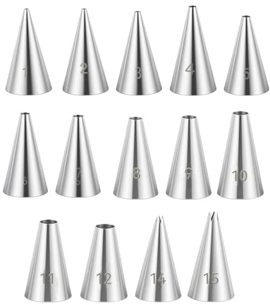 14 Pcs Round Hole Piping Tips Set, Professional Stainless Steel Cupcake Frosting Nozzles Tool, Pastry Icing, Russian Pastry Dispensers, Baking Tools for Cakes and Cupcakes, Decorating Supplies