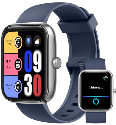 Reloj Inteligente Hombre Mujer Pulsera Actividad, Impermeable Smartwatch | Alexa Llamadas Bluetooth 120+ Deportivos Podómetro Pulsómetro Monitor de Sueño, Smart Watch para Android iOS, Azul