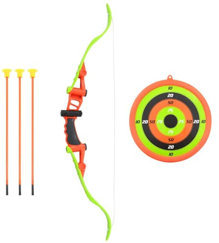 GeenYuu Juego de 5 piezas de tiro con arco para niños, 68 cm, arco de plástico con 3 flechas y tabla de objetivo para jardín, exterior, ocio, juego de movimiento y destreza